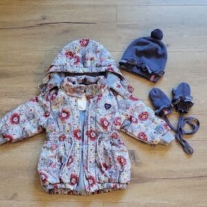 EUC Mexx Girls Coat w/ matching Hat & Mitts